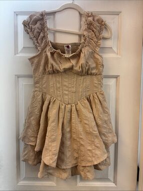 Beige Ruffled Tiered Romper Dress - Women's Jumpsuit